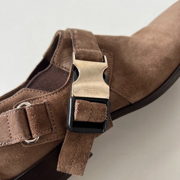 Prada Suede Harness Ankle Boots - Picture 5 of 9